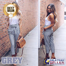 idrop Women's High-Waist Striped Cropped Pants with a Front Tie