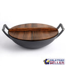 idrop 32CM / 36CM CAST IRON - Wok Cooking Pot with Wooden Lid