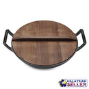 idrop 32CM / 36CM CAST IRON - Wok Cooking Pot with Wooden Lid