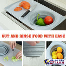 idrop Multifunction Kitchen Sink Cutting Board with Collapsible Washing Filter Basket