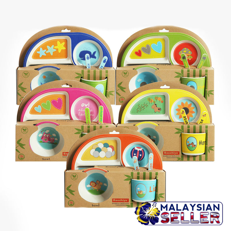 idrop Children's Bamboo Fibre Eating Dining Set [ Plate / Bowl / Cup / Spoon Fork ]