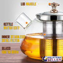idrop 1L GLASS TEAPOT - Tea Pot with Stainless Steel Filter
