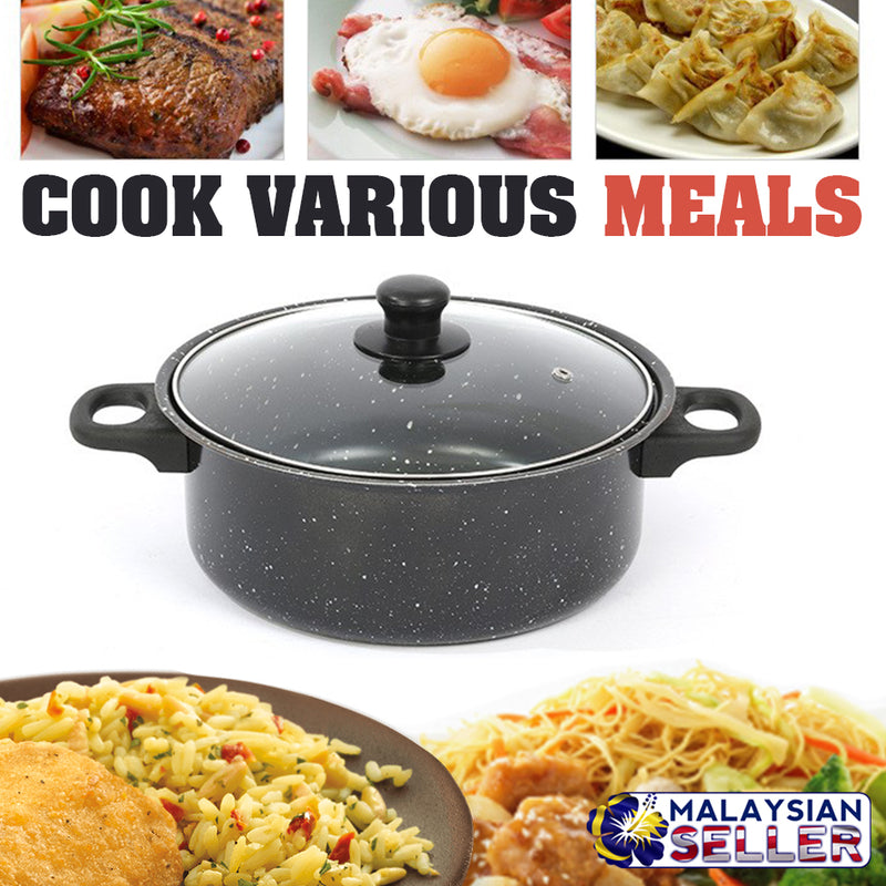 idrop Black Kitchen Cooking Pot with Lid Cover [ 23cm ]