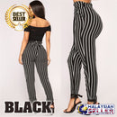 idrop Women's High-Waist Striped Cropped Pants with a Front Tie