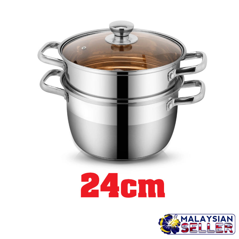 idrop Double Layer Stainless Steel Soup and Steamer Pot [22cm - 24cm]