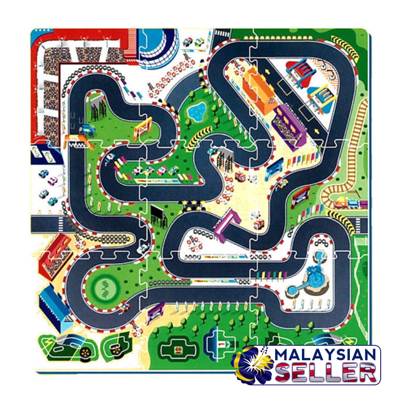 idrop Racing Track with DIY Car Puzzle Mat Foam for Babies Kids Children