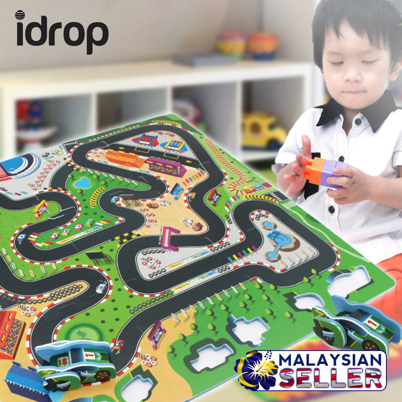 idrop Racing Track with DIY Car Puzzle Mat Foam for Babies Kids Children