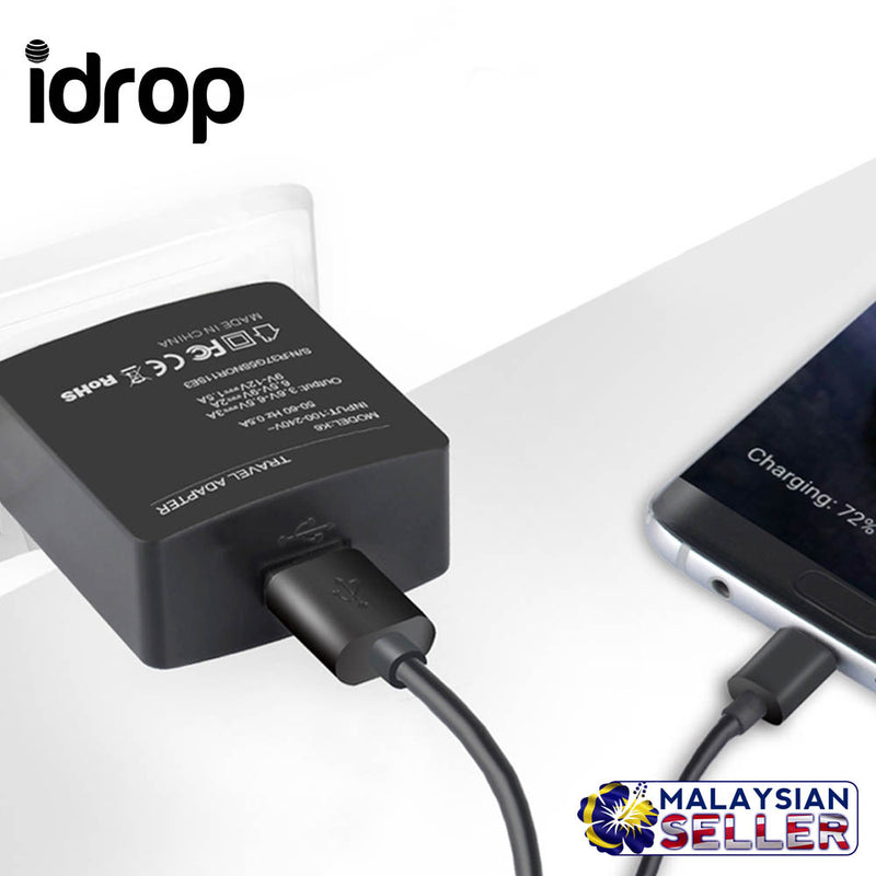 idrop Quick Charger USB 3.0 Adapter for Samsung Galaxy S7 Edge S6 Edge Moto G4 Micro USB Charging Cable Rapid Travel Charger [US,EU,UK]