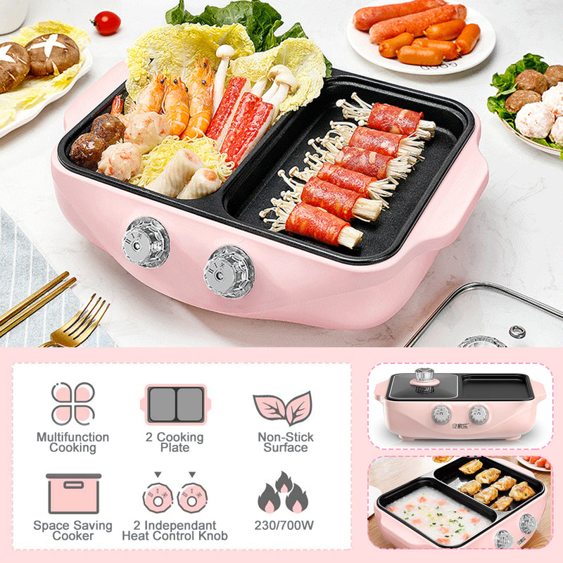 idrop 2 IN 1 Steamboat Multifunction Cooking Pot Grill Pan Cooker