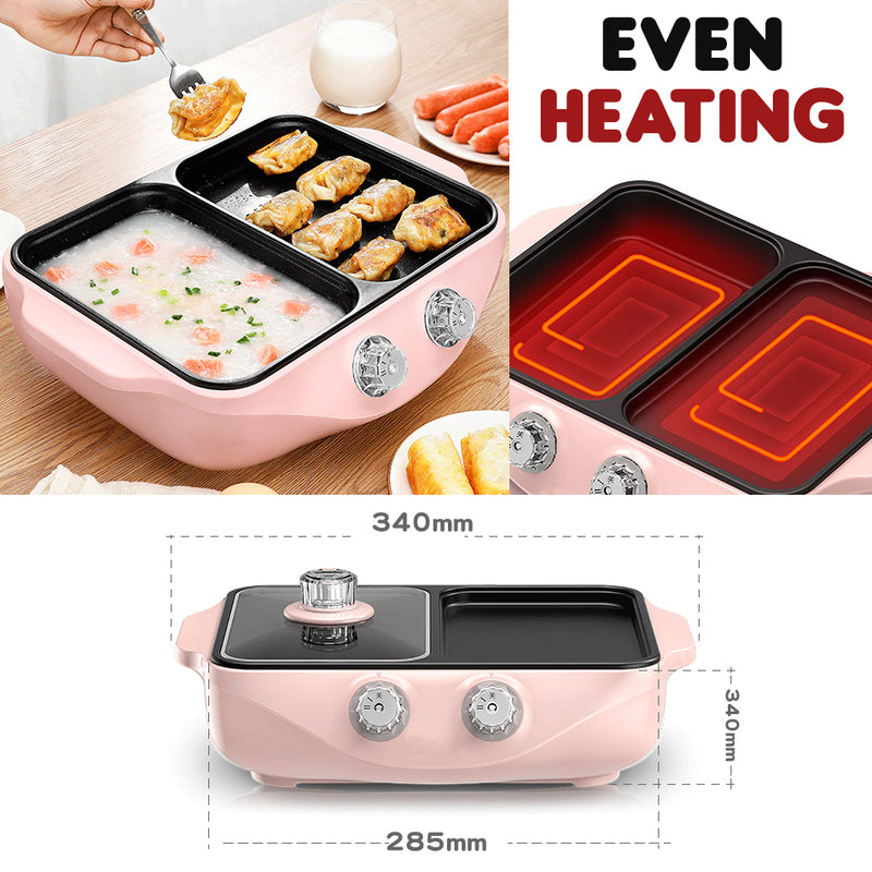 idrop 2 IN 1 Steamboat Multifunction Cooking Pot Grill Pan Cooker