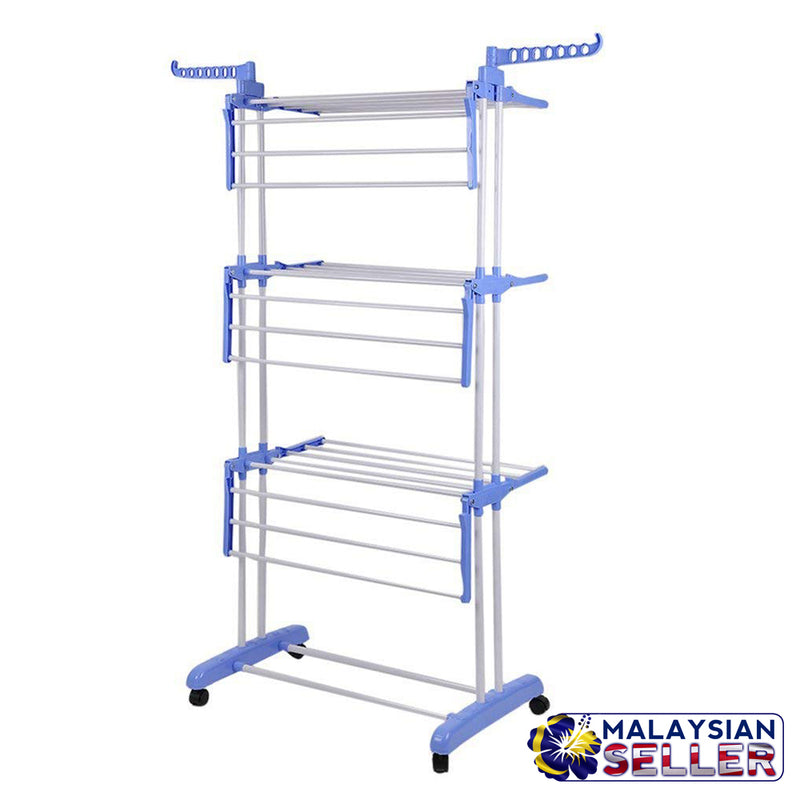 idrop Foldable Stainless Steel Three Layer Laundry Clothes Drying Rack With Hanger