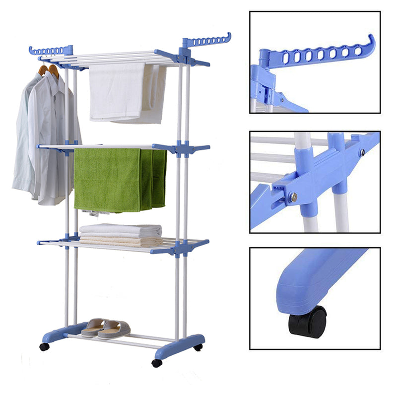 idrop THREE LAYER Foldable Mobile Laundry Clothes Drying Rack With Rotatable Arm Hanger