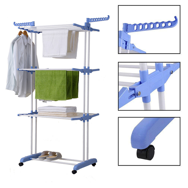 idrop Foldable Stainless Steel Three Layer Laundry Clothes Drying Rack With Hanger