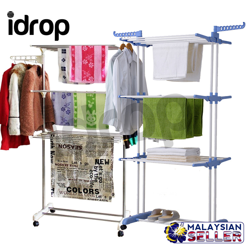 idrop Foldable Stainless Steel Three Layer Laundry Clothes Drying Rack With Hanger