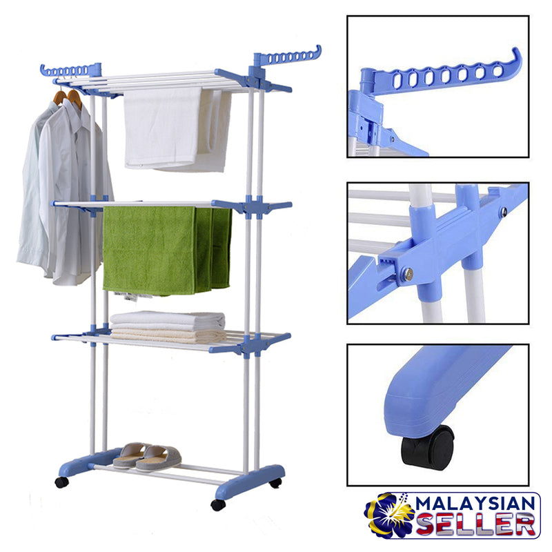 idrop THREE LAYER Foldable Mobile Laundry Clothes Drying Rack With Rotatable Arm Hanger