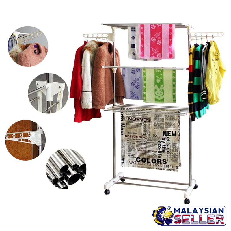 idrop Foldable Stainless Steel Three Layer Laundry Clothes Drying Rack With Hanger