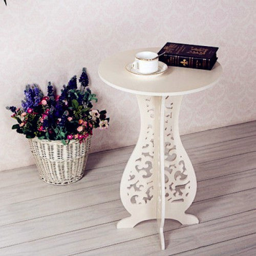 Retro Carved Small White Coffee Table