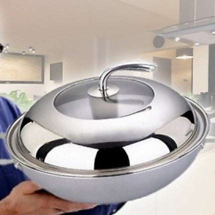 Stainless Steel Wok with Lid & Steamer Extension Rack