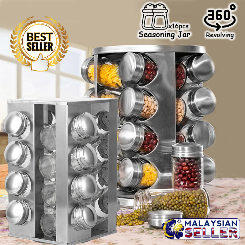 idrop Stainless Steel Round & Square Revolving Spice Rack with Seasoning Jar