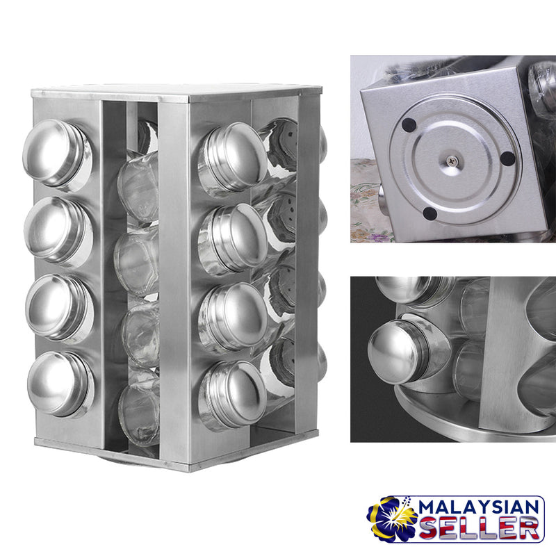 idrop Stainless Steel Round & Square Revolving Spice Rack with Seasoning Jar