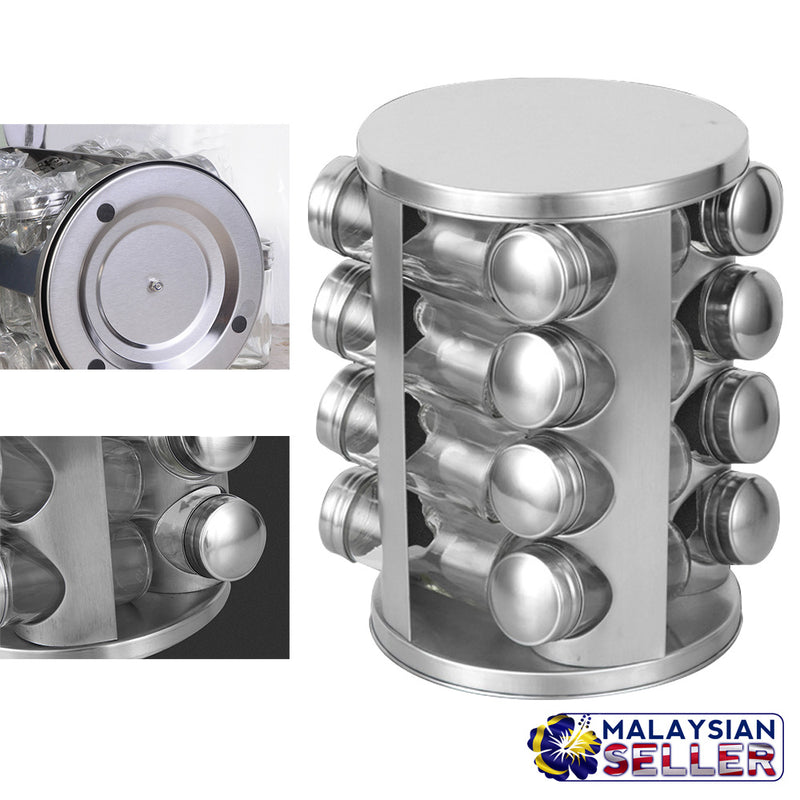 idrop Stainless Steel Round & Square Revolving Spice Rack with Seasoning Jar