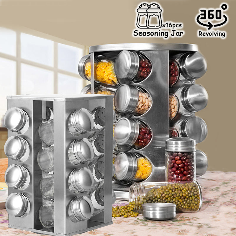 idrop Stainless Steel Round & Square Revolving Spice Rack with Seasoning Jar