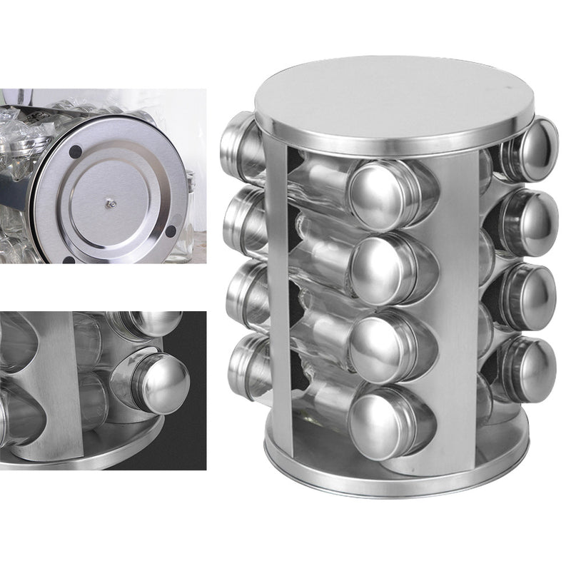 idrop Stainless Steel Round & Square Revolving Spice Rack with Seasoning Jar