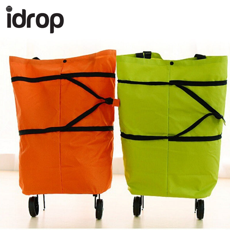 idrop Portable Multi-Function Foldable Eco Bags Shopping Trolley Cart Handbag with Wheels