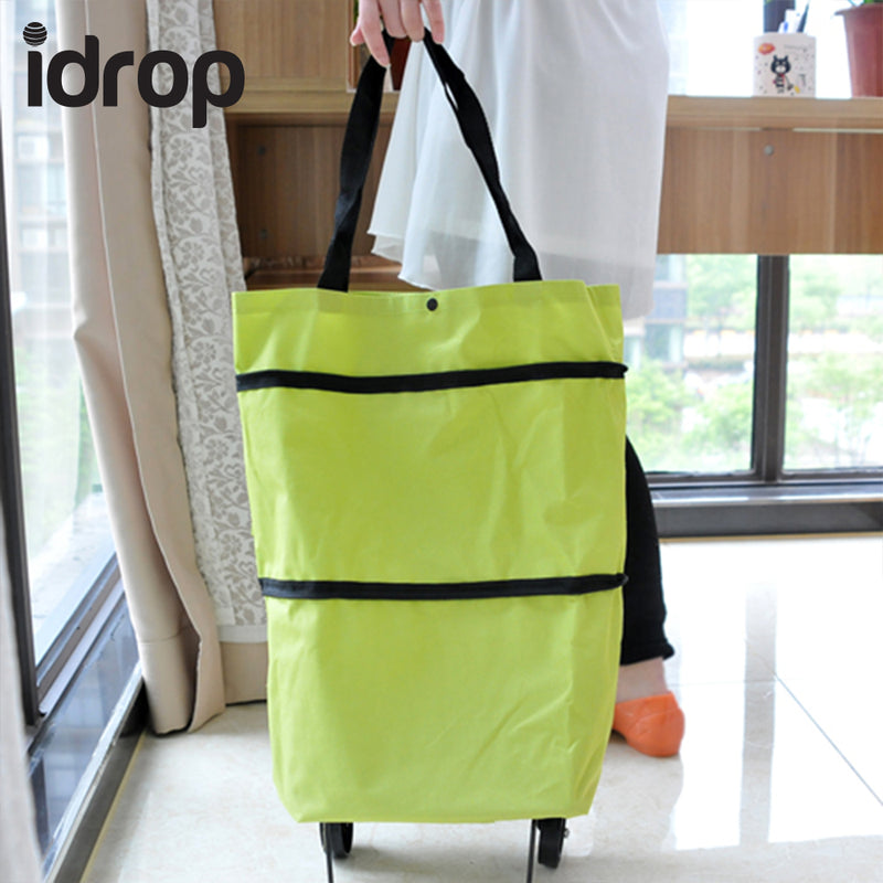 idrop Portable Multi-Function Foldable Eco Bags Shopping Trolley Cart Handbag with Wheels