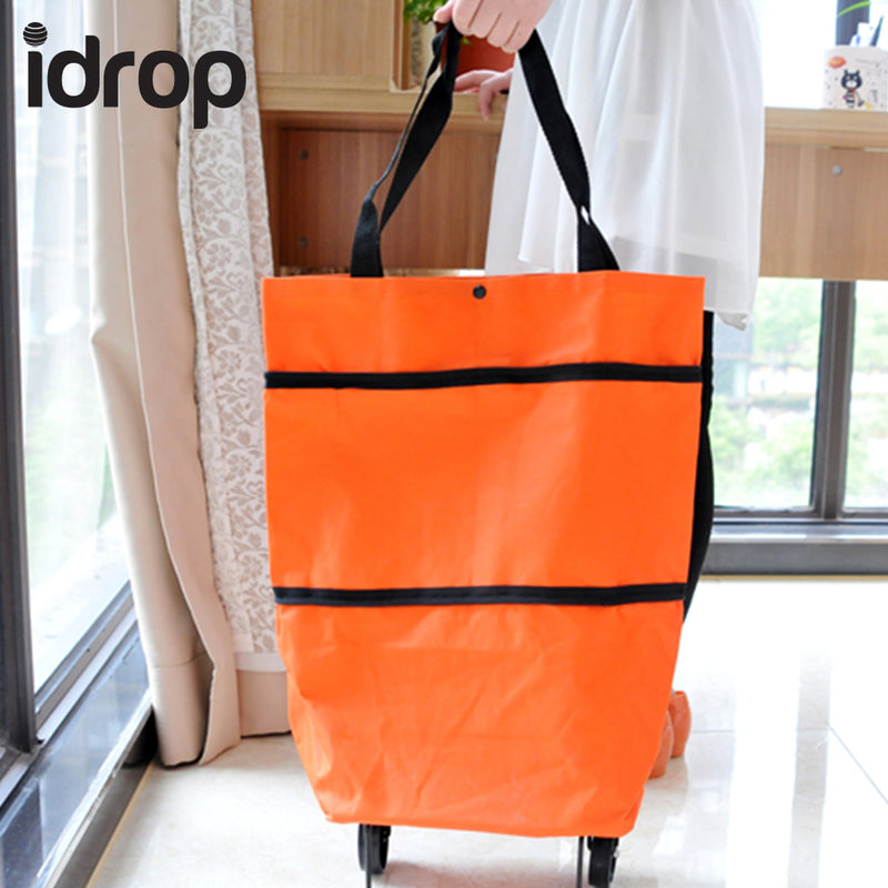 idrop Portable Multi-Function Foldable Eco Bags Shopping Trolley Cart Handbag with Wheels