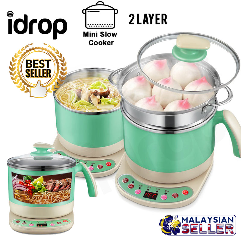 idrop Multifunction Electric 2 Layer Mini Slow Cooker for Kitchen Tools