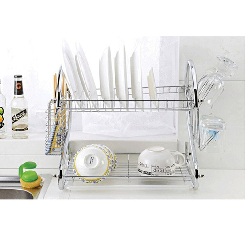 Stainless Steel Dish Rack 2 Tier - Space Saver Dish Drainer Drying Holder Sliver