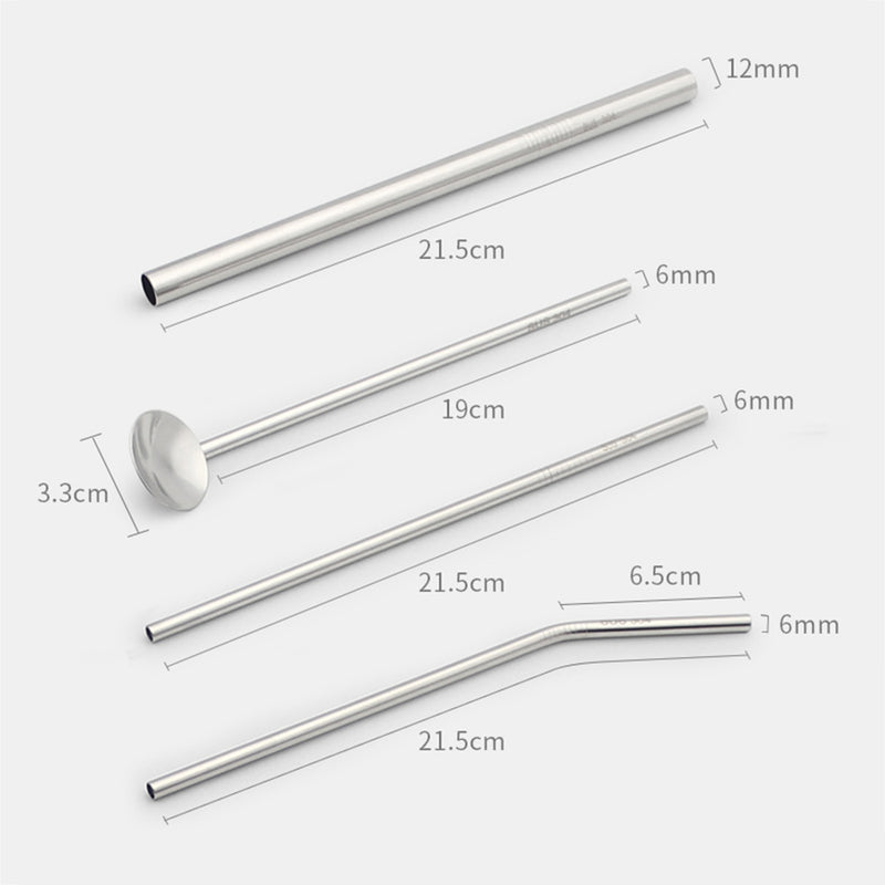 idrop 5 in 1 Stainless Steel Drinking Straws Reusable Metal Spoon with Cleaning Brush