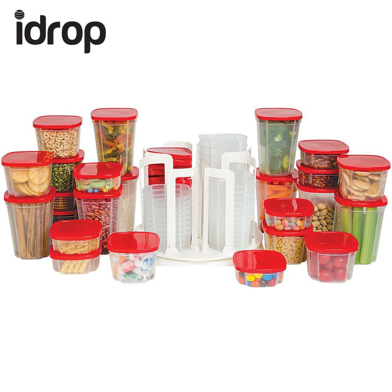 idrop 49 Piece Set Storage Spinner Food Storage & Carousel (Red)