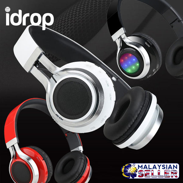 idrop TM-021 Wireless Bluetooth Headphones with MIC FM radio Support TF card 3.5mm jack LED Intelligent light