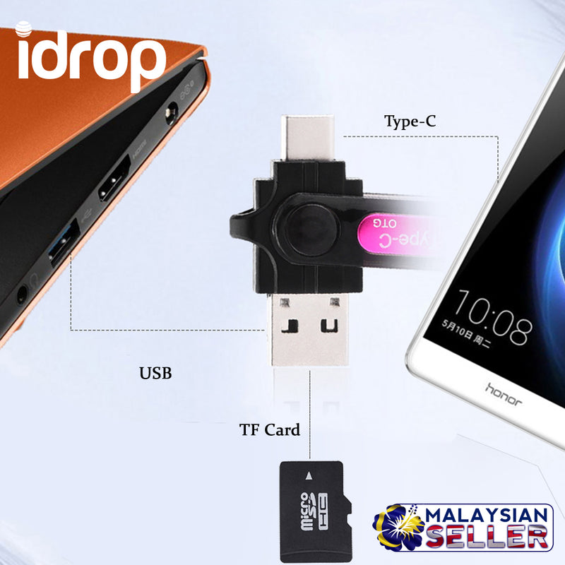 idrop 3 in 1 Multifunction Type-C OTG TF Memory Card Reader Connection