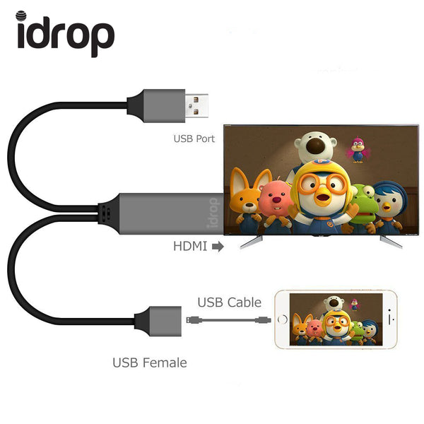 idrop Phone to HDMI Digital AV Cable Adapter for iPhone Samsung iPad Android Smartphones to Mirror on HDTV Projector