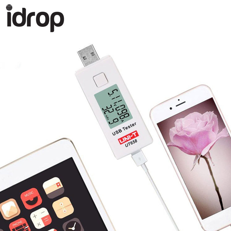 idrop UNI-T UT658 Digital LCD USB Voltage Current Meter U Disk Voltmeter AmMeter Charging Capacity Tester