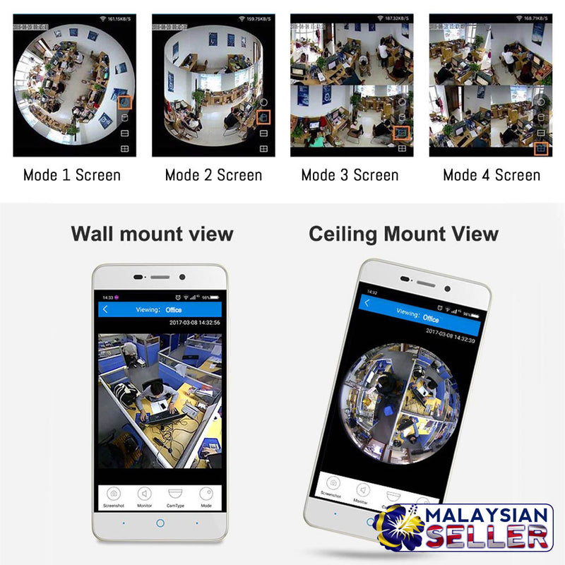 idrop V380 360-degrees Panoramic Camera Wi-Fi Connected with Mobile Phone and Video Recorders