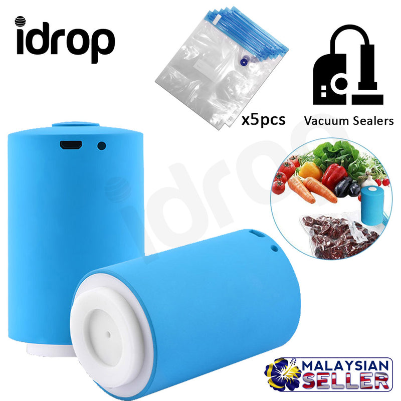 idrop Portable Mini Electric Vacuum Sealer Tool with 5pcs Vacuum Plastic Bag