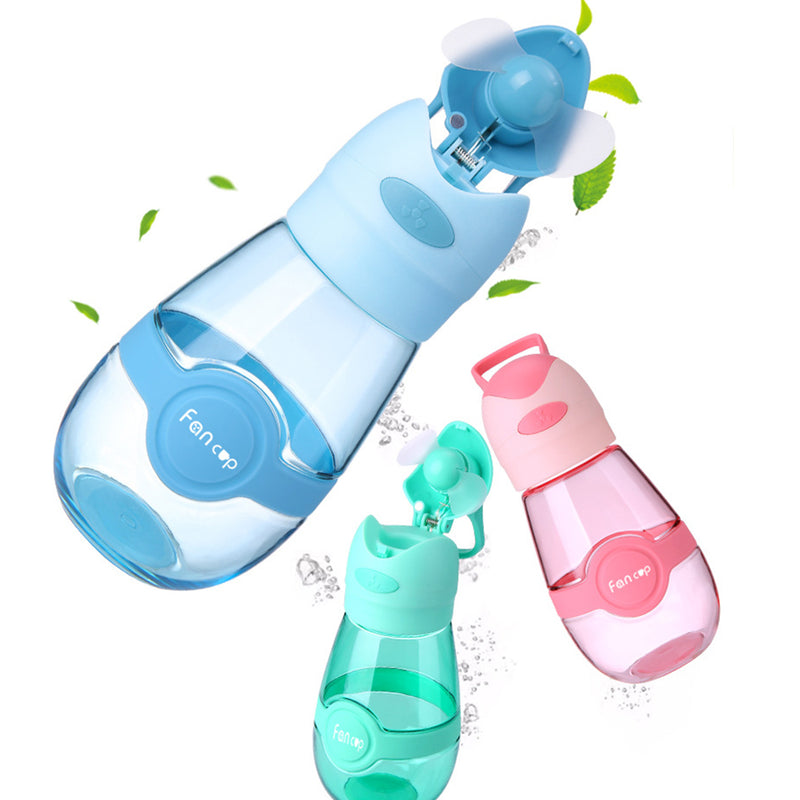 idrop Portable 400ml Water Bottle Sports Drinkware Kids with USB Charging Mini Fan