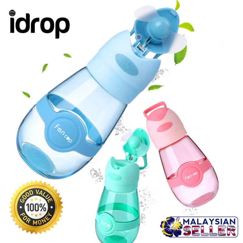 idrop Portable 400ml Water Bottle Sports Drinkware Kids with USB Charging Mini Fan