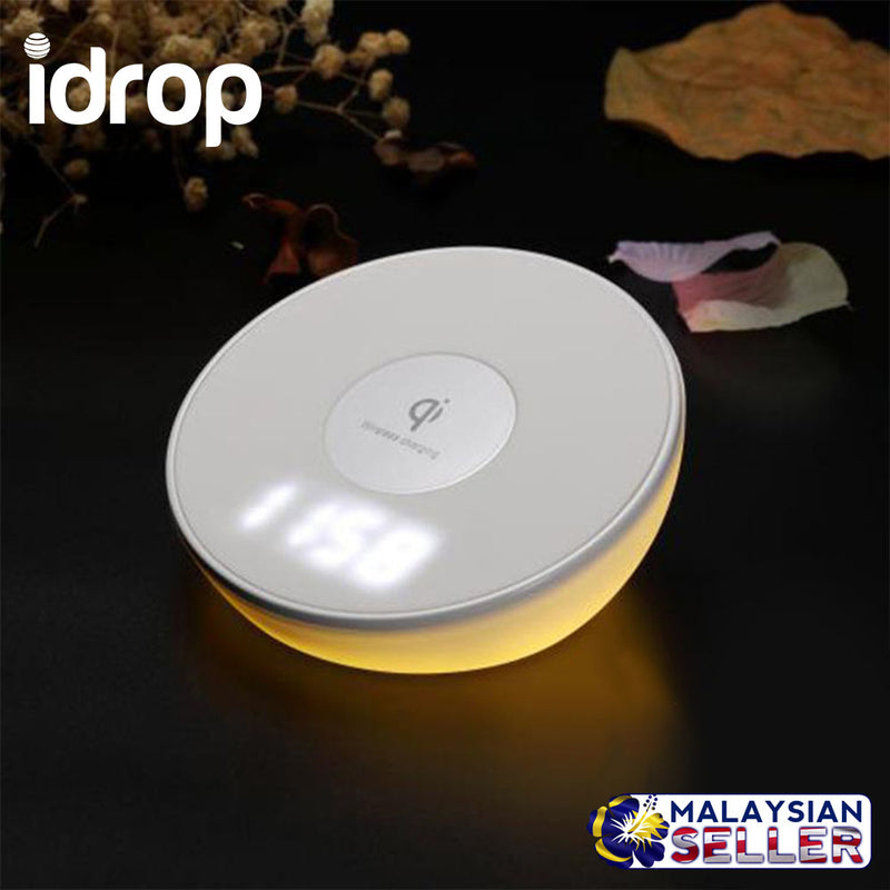 idrop Multi-Functional Qi wireless charging pad charger Dock with time Clock Desktop Lamp Feature