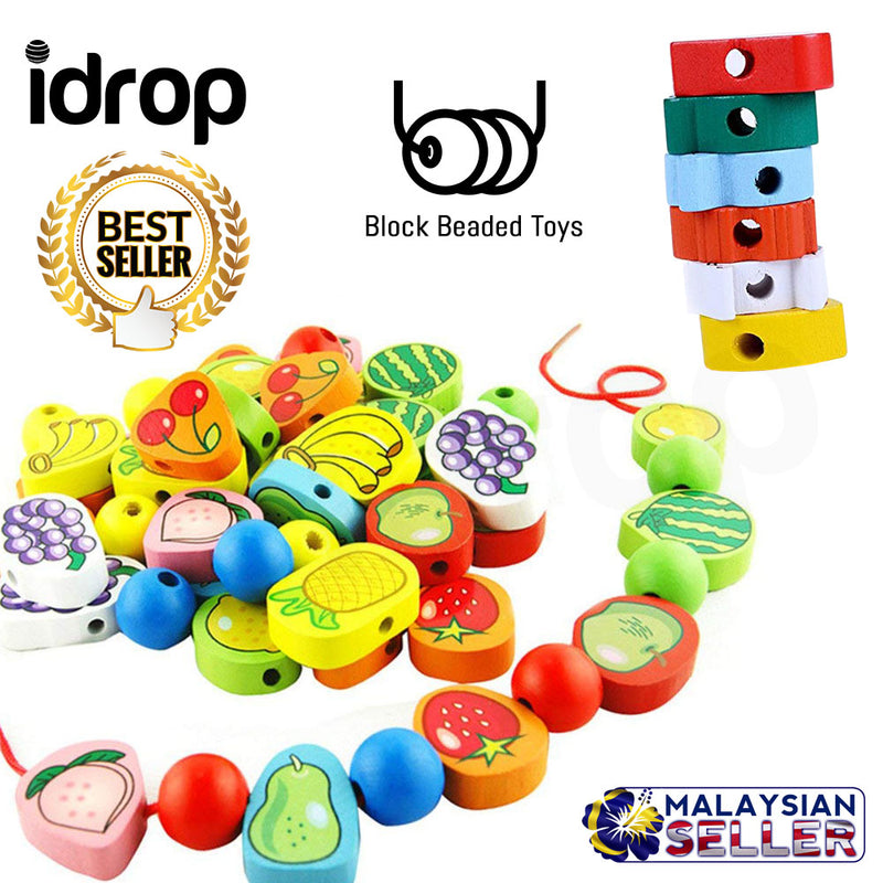 idrop Colourful  Wooden Beads Fruit Block Stringing Beaded Toys for Kids Children