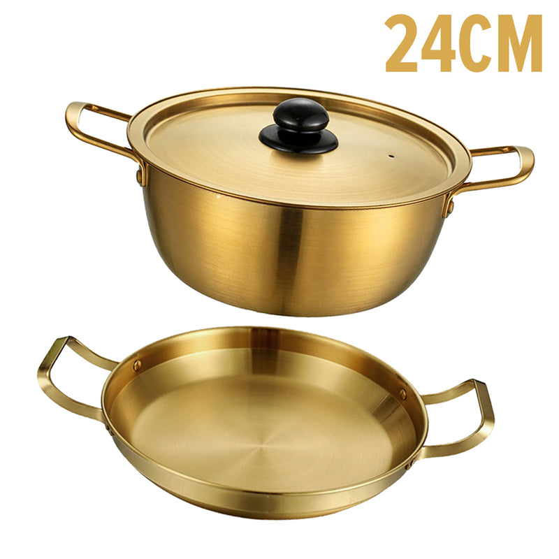 idrop COMBO Gold Stainless Steel Pot & Griddle Pan / Periuk Kuali Keluli Tahan Karat Warna Emas / 组合金色不锈钢锅和平底锅