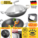 idrop 42CM Kitchen Honeycomb Non Stick Cooking Frying Wok SU304 Stainless Steel with Lid Cover