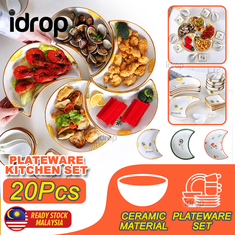 idrop 20PCS Moon Dish Ceramic Tableware Platter Set