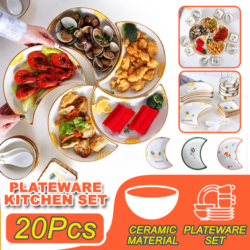 idrop 20PCS Moon Dish Ceramic Tableware Platter Set