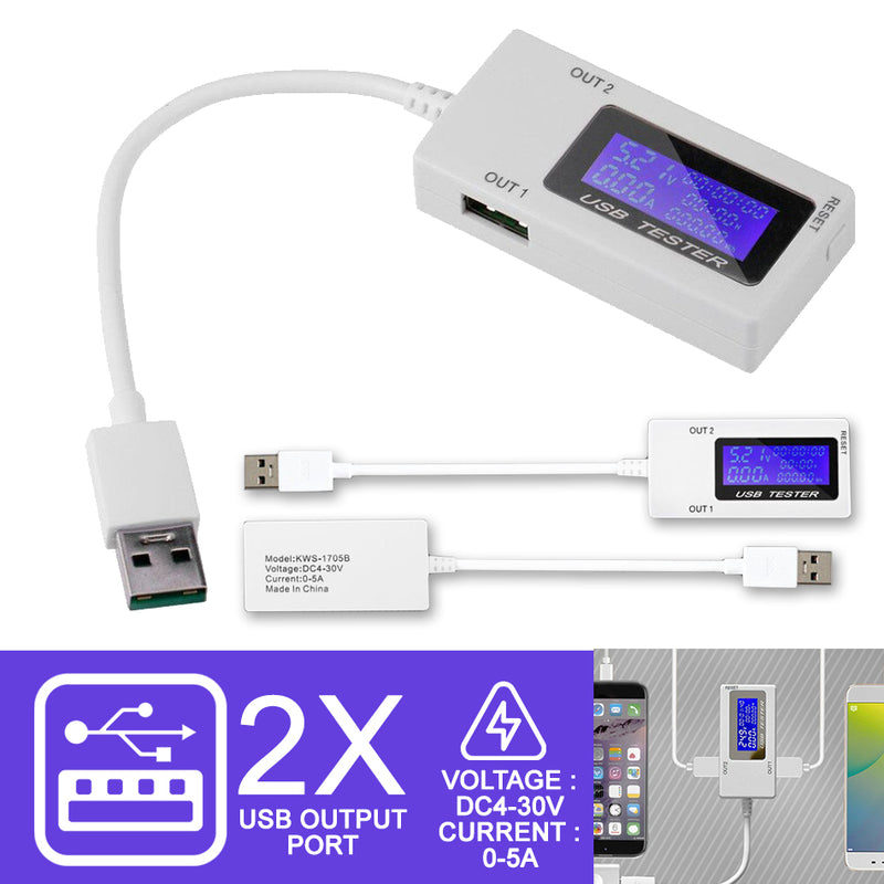 idrop USB Multifunction Tester Mini Dual USB 0-5A Current DC4-30V Voltage Tester