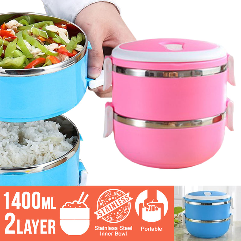 idrop 1400ML 2 Layer Stainless Steel Interior Bowl Lunchbox Portable Insulated Food Container